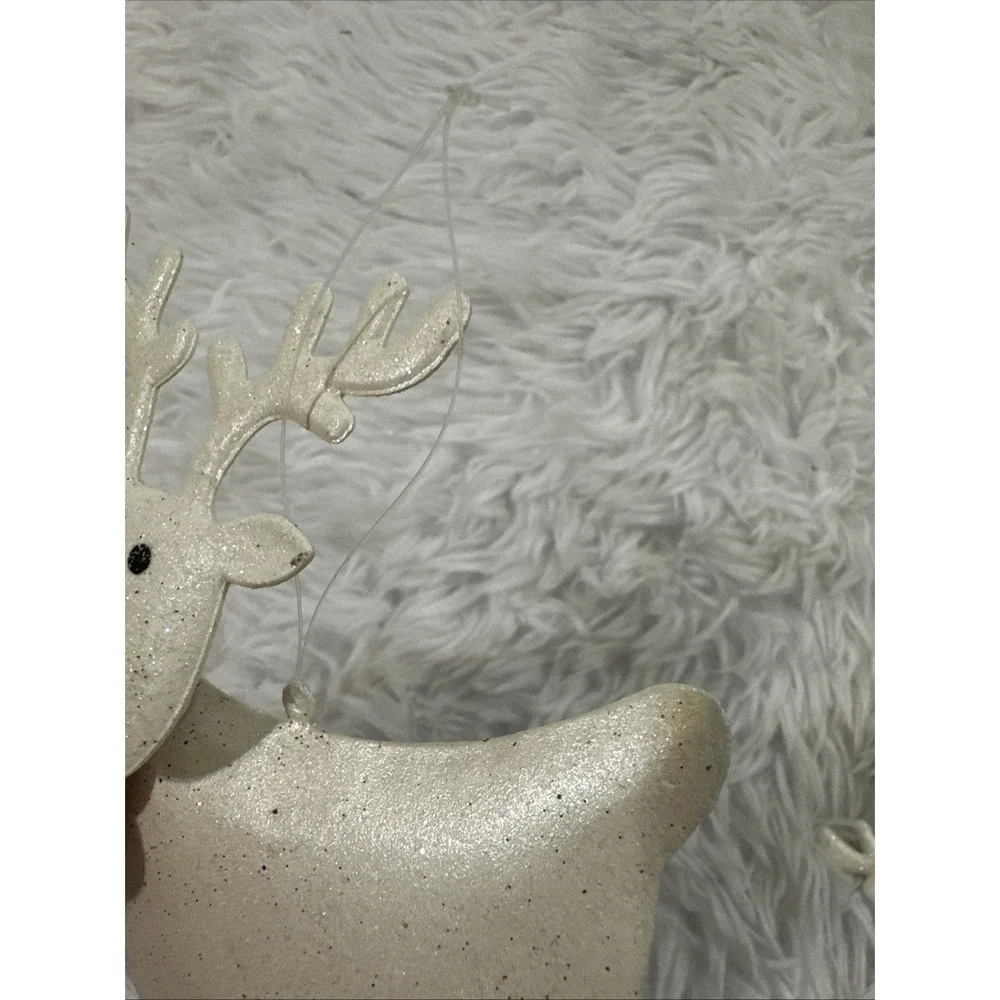 Vintage Pier‎ 1 White Glitter Reindeer Bobble Head Red And White Dangle Legs